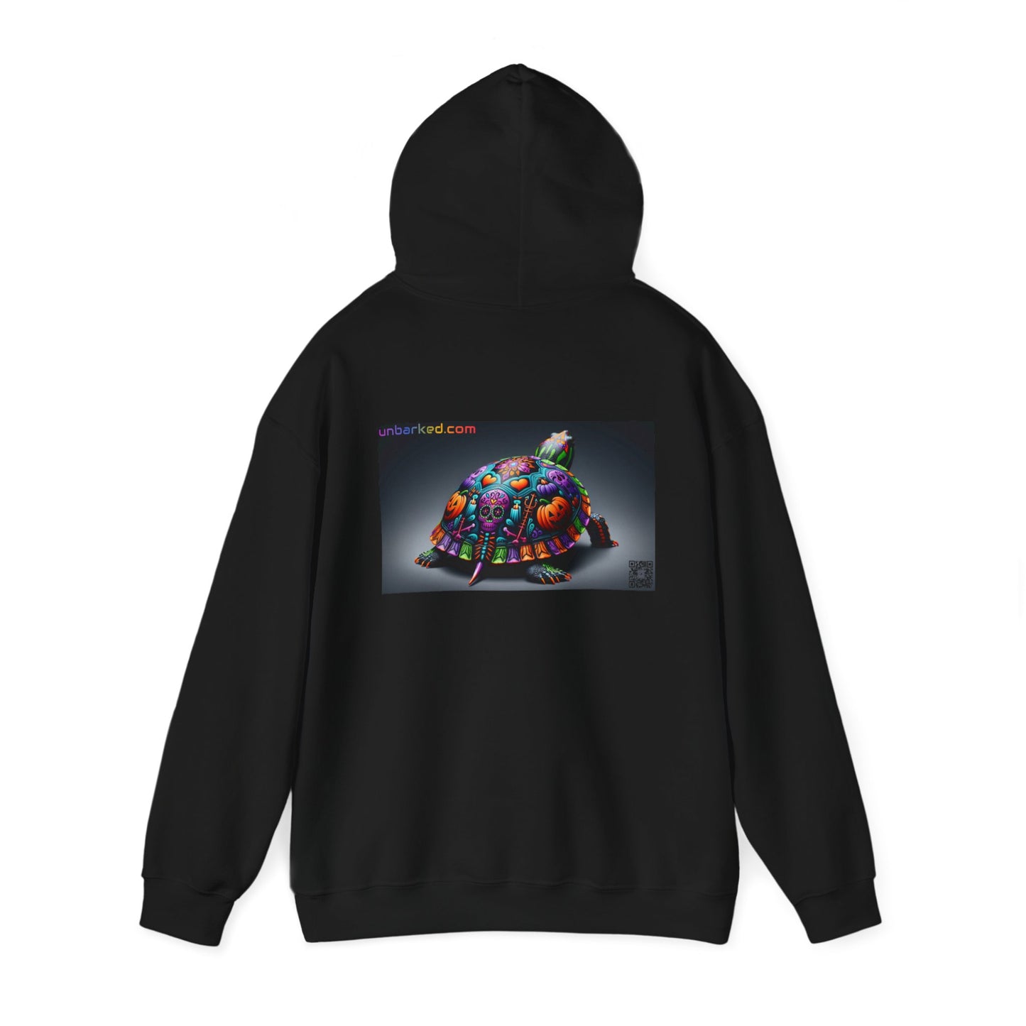 Unisex Heavy Blend™ Hooded Sweatshirt UNBARKED! Halloween Collection - Painted Slider Turtle Vibrant Día de Muertos Tattoo