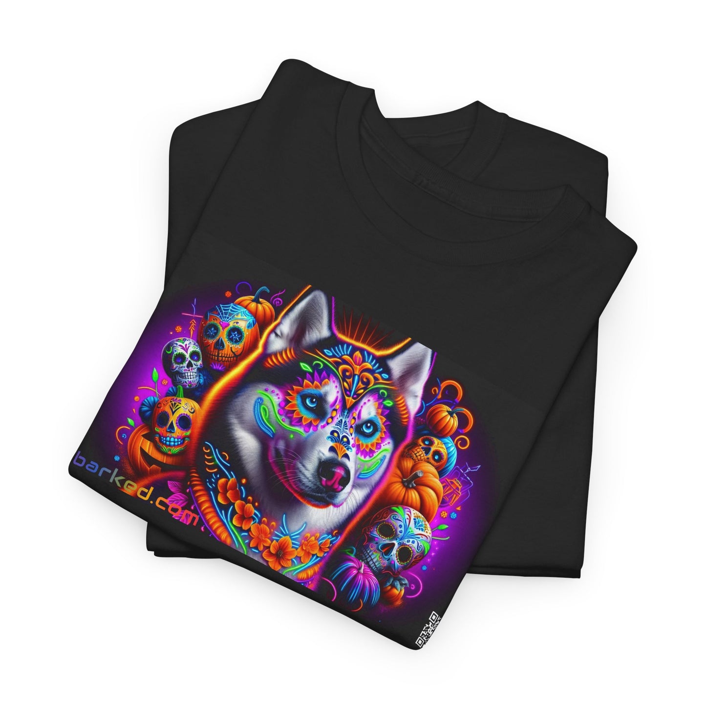 UNBARKED! Halloween Collection - Husky/ Alaskan Malamute Dog Vibrant Día de Muertos Tattoo Unisex Heavy Cotton Tee