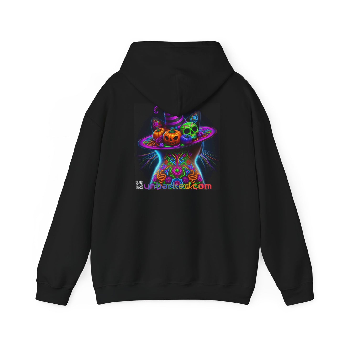 Unisex Heavy Blend™ Hooded Sweatshirt UNBARKED! Halloween Collection - Siamese Cat Vibrant Día de Muertos Tattoo