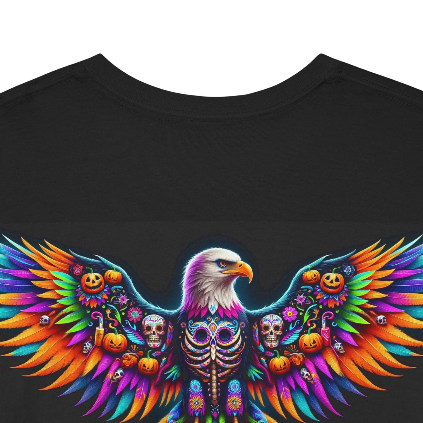 UNBARKED! Halloween Collection - Bald Eagle Vibrant Día de Muertos Tattoo Unisex Heavy Cotton Tee Shirt