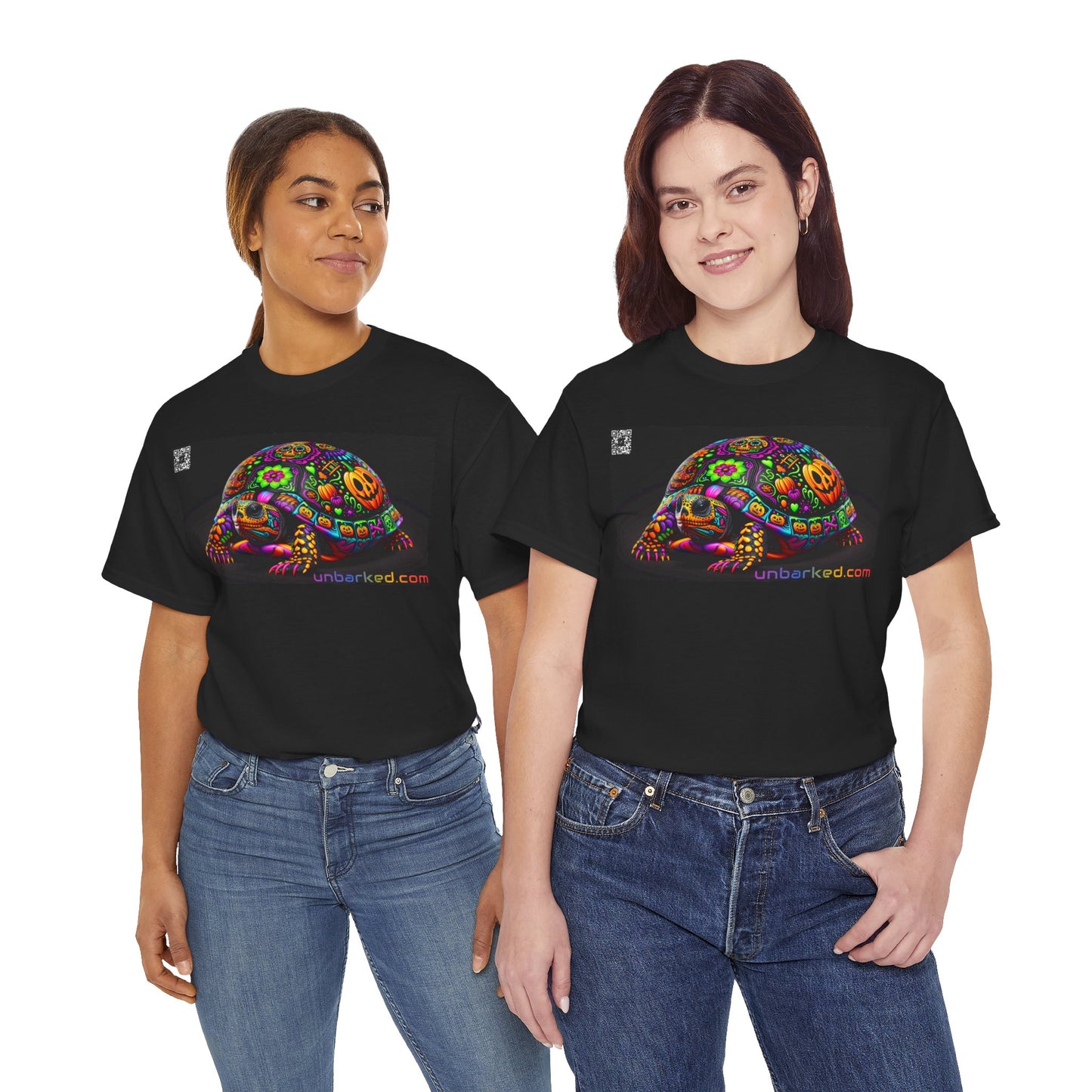 UNBARKED! Halloween Collection - Painted Slider Turtle Vibrant Día de Muertos Tattoo Unisex Heavy Cotton Tee Shirt