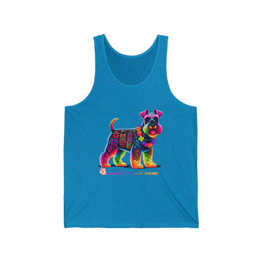 UNBARKED! Hawaiian Schnauzer Dog Tank Tee Shirt Aloha Tattoo