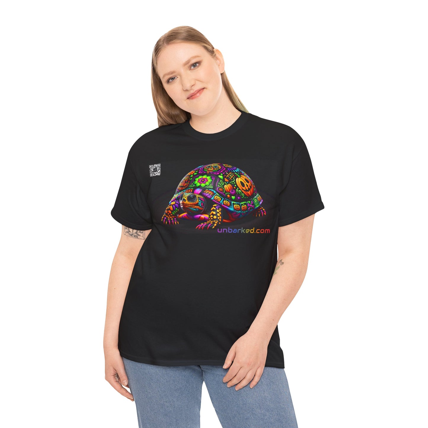 UNBARKED! Halloween Collection - Painted Slider Turtle Vibrant Día de Muertos Tattoo Unisex Heavy Cotton Tee Shirt