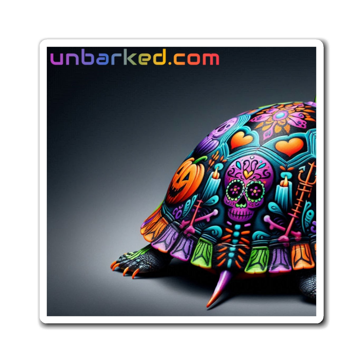 3" Square Magnet - UNBARKED! Halloween Collection - Slider Turtle Shell Vibrant Día de Muertos Tattoo