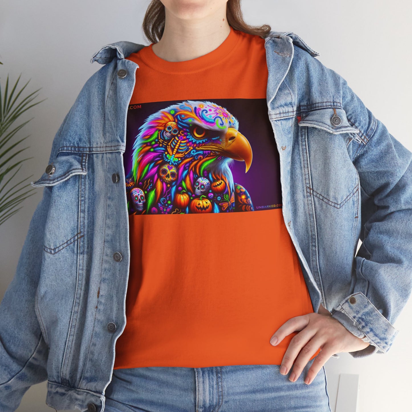 UNBARKED! Halloween Collection - Bald Eagle Vibrant Día de Muertos Tattoo Unisex Heavy Cotton Tee Shirt
