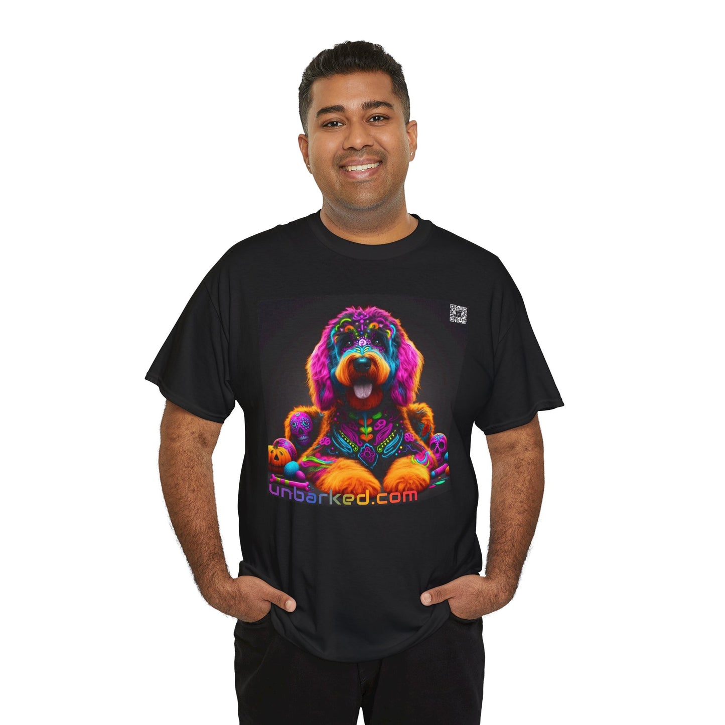 UNBARKED! Halloween Collection - Bernadoodle Dog Vibrant Día de Muertos Tattoo Unisex Heavy Cotton Tee