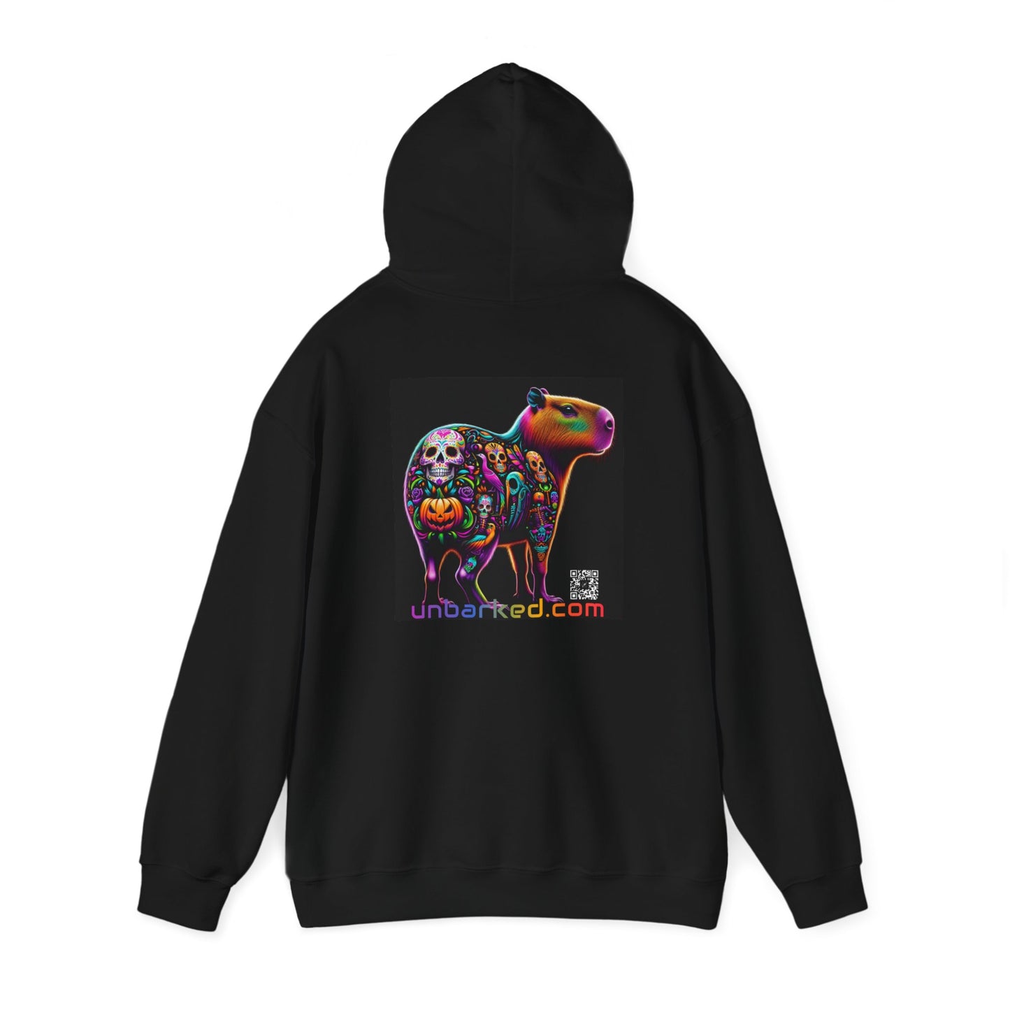 Unisex Heavy Blend™ Hooded Sweatshirt UNBARKED! Halloween Collection - Cappybara Vibrant Día de Muertos Tattoo