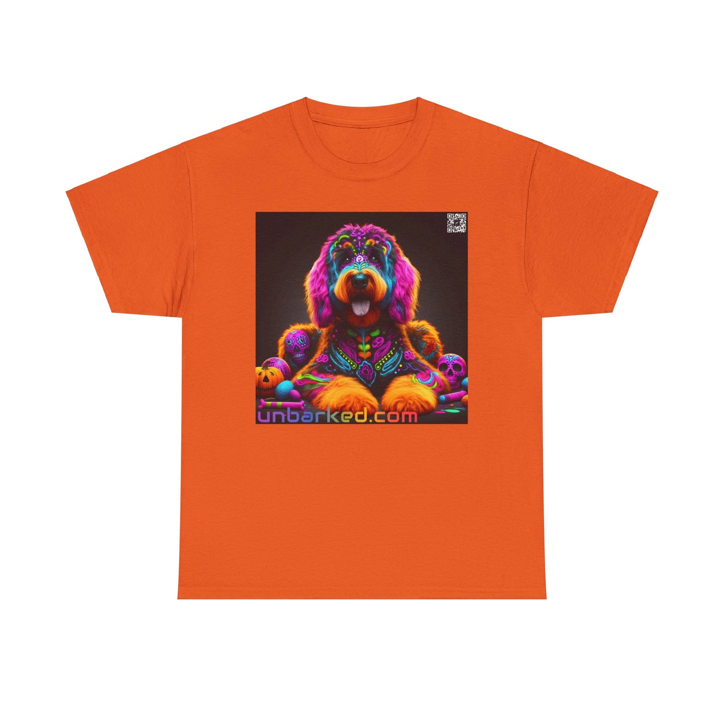 UNBARKED! Halloween Collection - Bernadoodle Dog Vibrant Día de Muertos Tattoo Unisex Heavy Cotton Tee