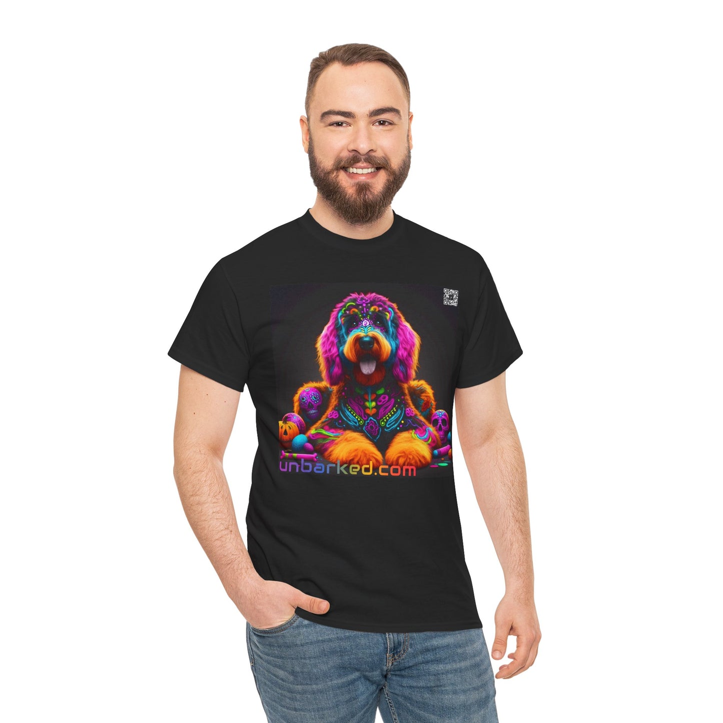 UNBARKED! Halloween Collection - Bernadoodle Dog Vibrant Día de Muertos Tattoo Unisex Heavy Cotton Tee