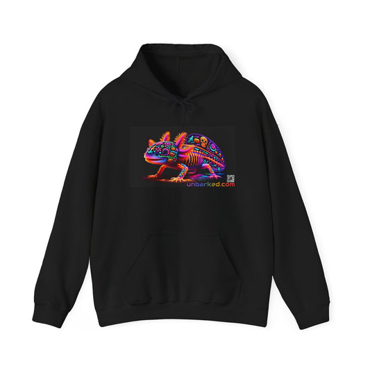 Unisex Heavy Blend™ Hooded Sweatshirt UNBARKED! Halloween Collection - Axolotl Vibrant Día de Muertos Tattoo