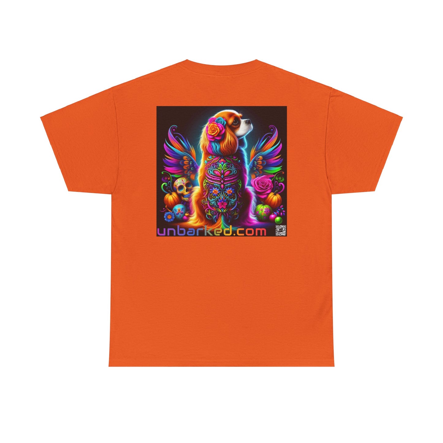 UNBARKED! Halloween Collection - Cavalier King Charles Spaniel Dog Vibrant Día de Muertos Tattoo Unisex Heavy Cotton Tee