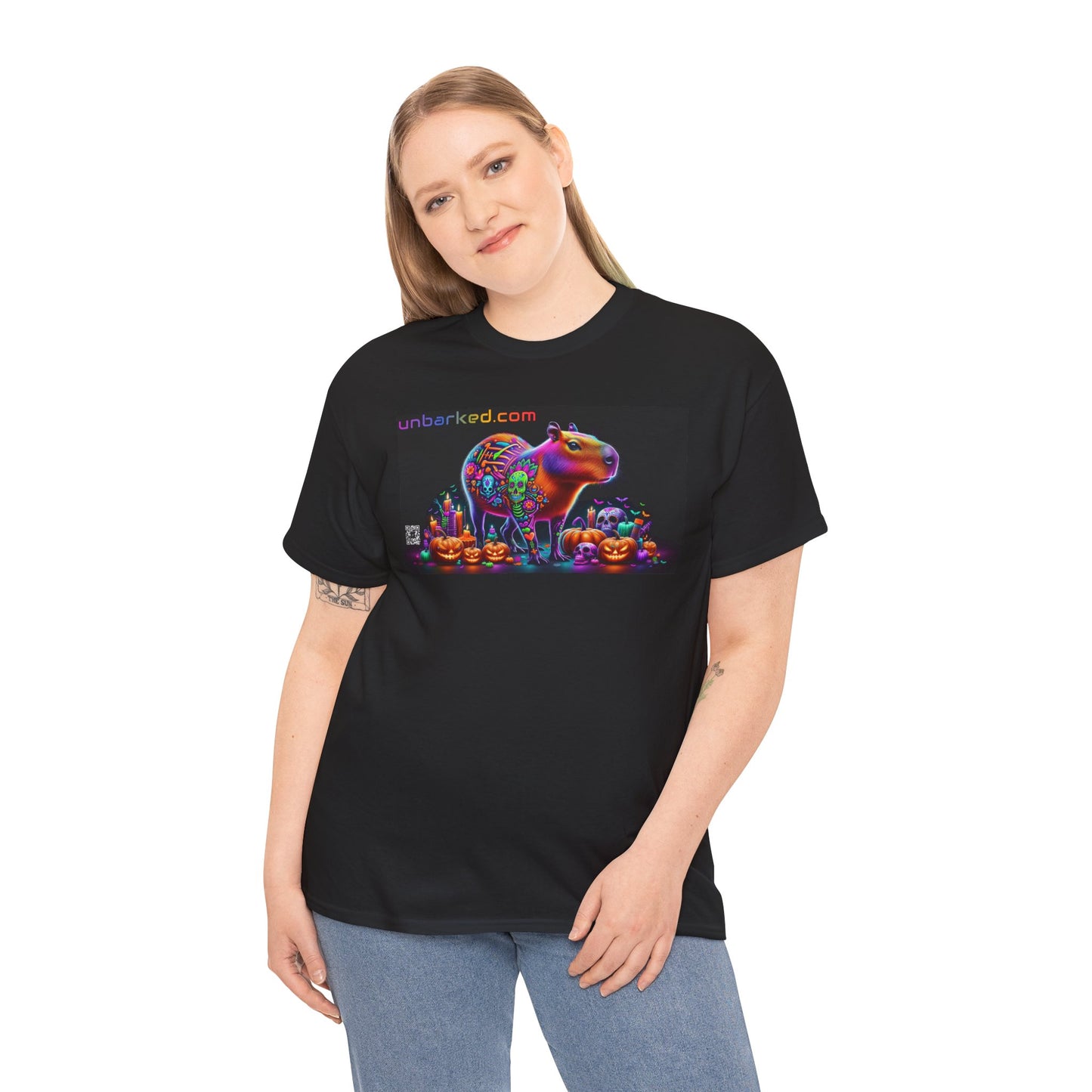 UNBARKED! Halloween Collection - Capybara Vibrant Día de Muertos Tattoo Unisex Heavy Cotton Tee