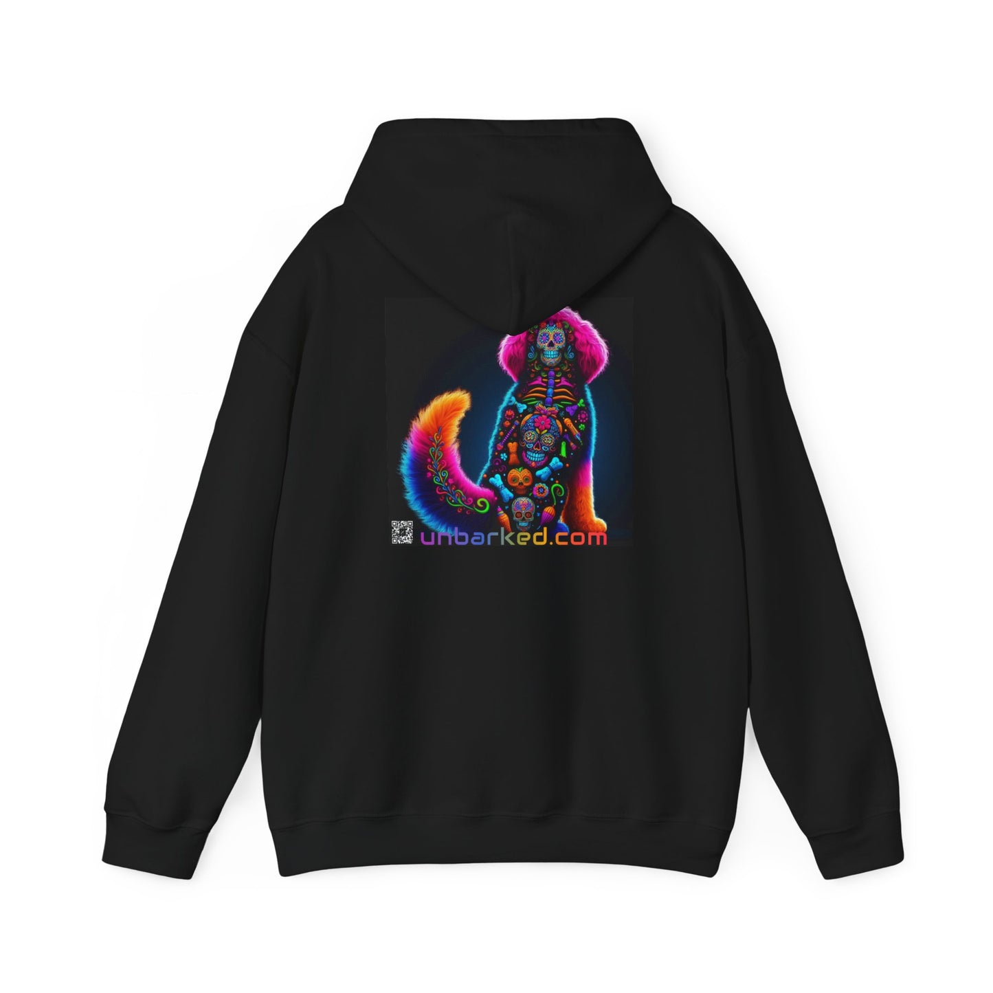Unisex Heavy Blend™ Hooded Sweatshirt UNBARKED! Halloween Collection - Bernedoodle Vibrant Día de Muertos Tattoo