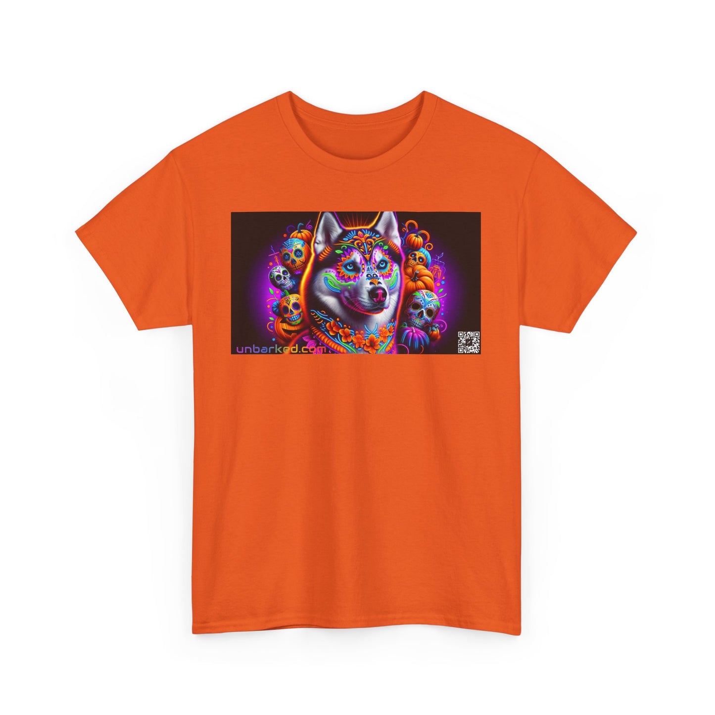UNBARKED! Halloween Collection - Husky/ Alaskan Malamute Dog Vibrant Día de Muertos Tattoo Unisex Heavy Cotton Tee