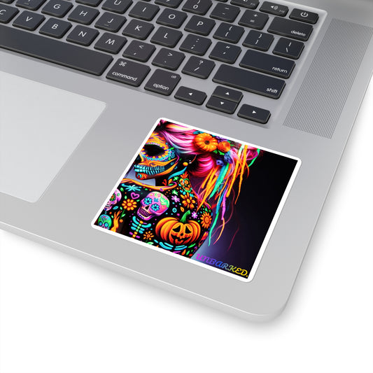 3x3" Square Sticker UNBARKED! Halloween Collection - Sexy Vibrant Día de Muertos Tattoo