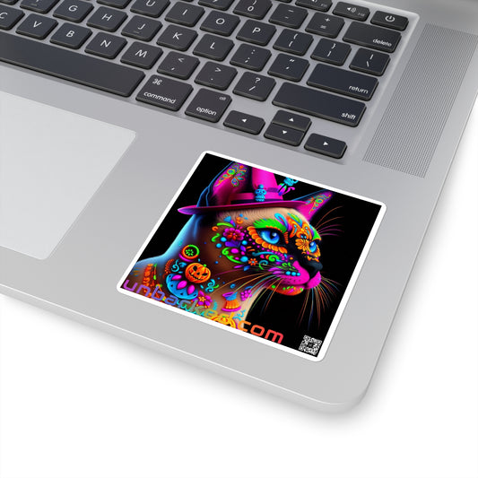 3x3" Square Sticker UNBARKED! Halloween Collection - Siamese Cat Vibrant Día de Muertos Tattoo