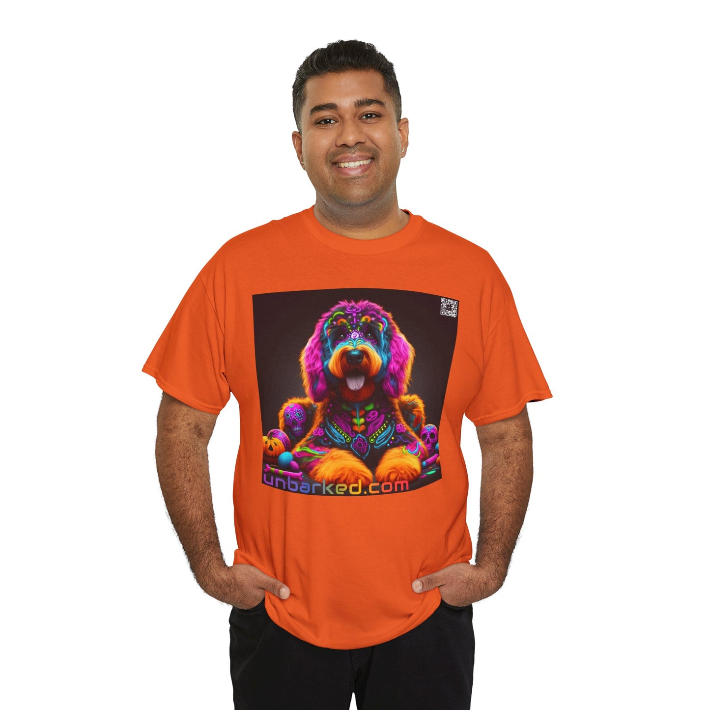 UNBARKED! Halloween Collection - Bernadoodle Dog Vibrant Día de Muertos Tattoo Unisex Heavy Cotton Tee