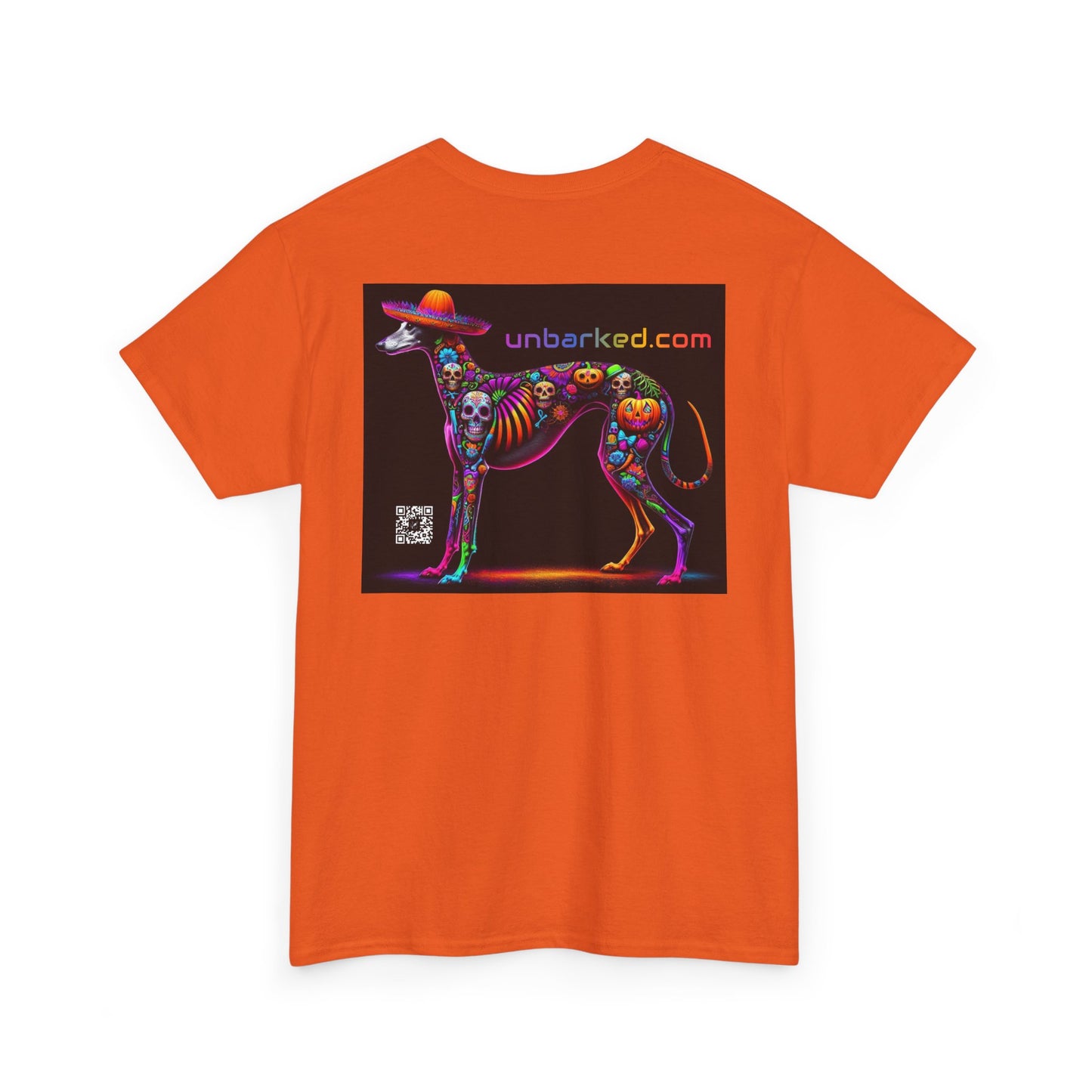 UNBARKED! Halloween Collection - Galgo Greyhound Dog Vibrant Día de Muertos Tattoo Unisex Heavy Cotton Tee