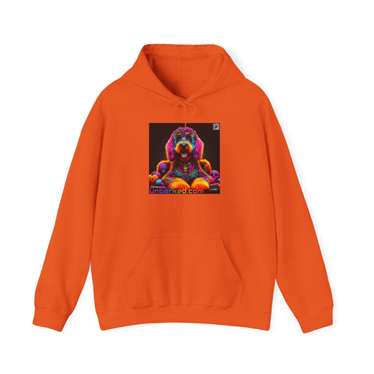 Unisex Heavy Blend™ Hooded Sweatshirt UNBARKED! Halloween Collection - Bernedoodle Vibrant Día de Muertos Tattoo