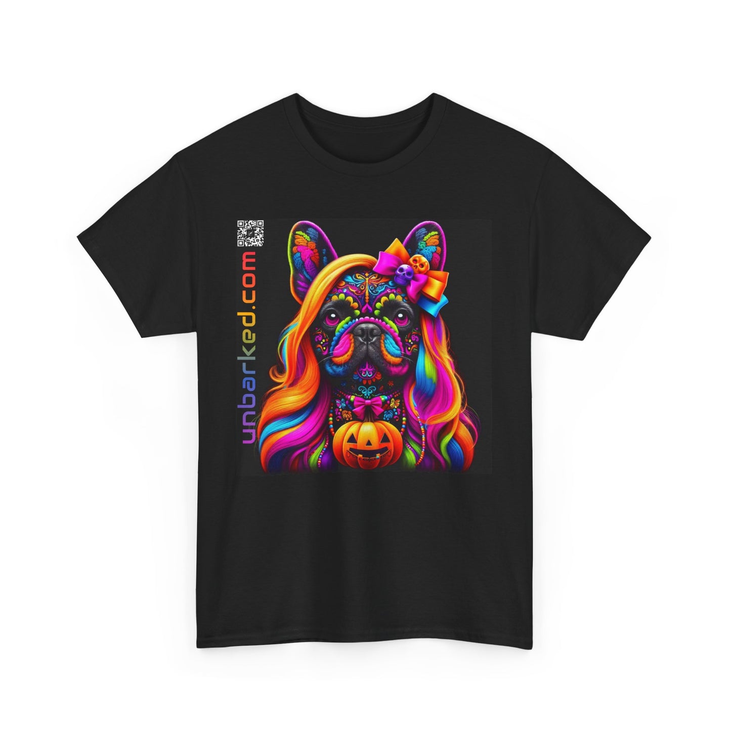 UNBARKED! Halloween Collection - Frenchie Dog Vibrant Día de Muertos Tattoo Unisex Heavy Cotton Tee