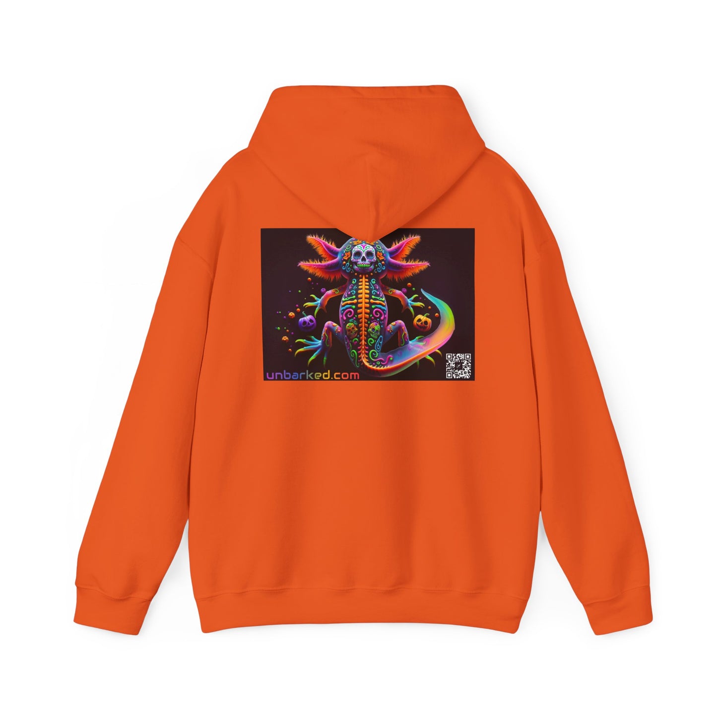 Unisex Heavy Blend™ Hooded Sweatshirt UNBARKED! Halloween Collection - Axolotl Vibrant Día de Muertos Tattoo