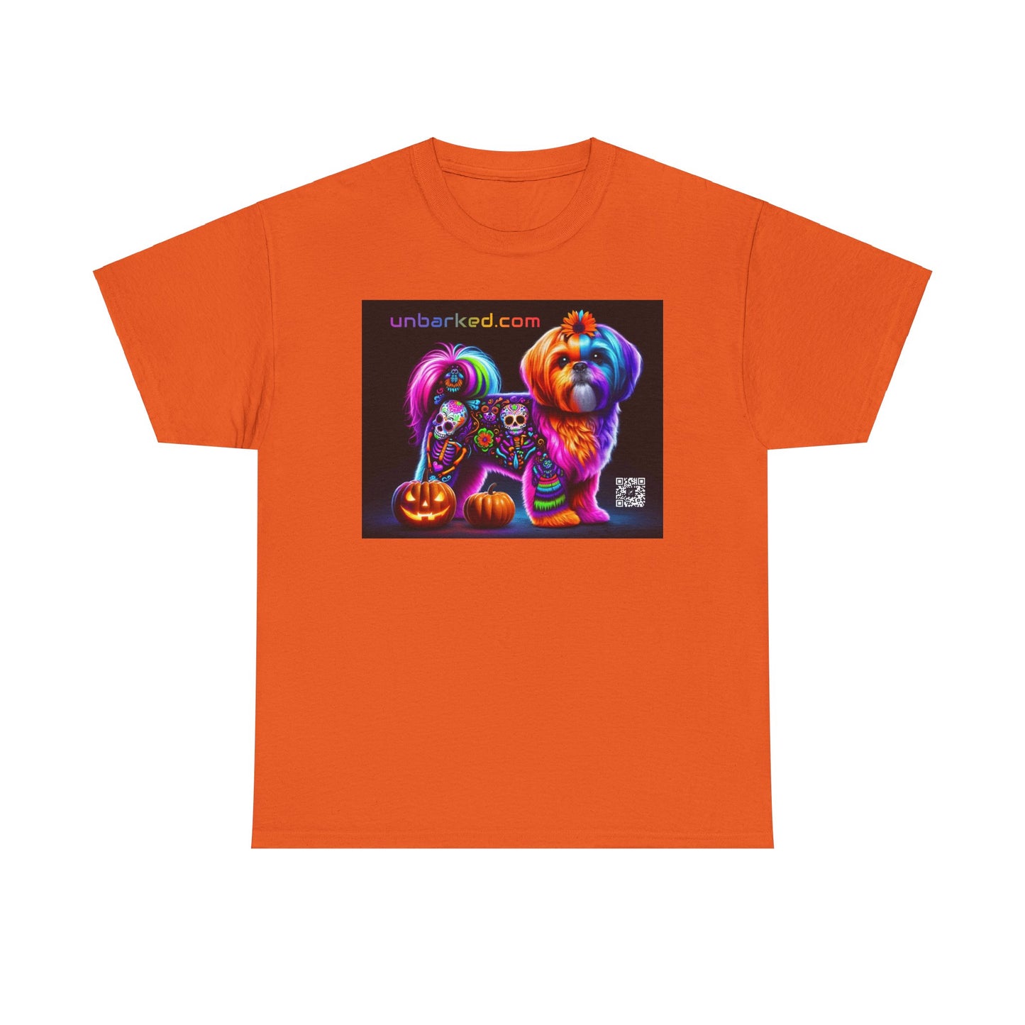 UNBARKED! Halloween Collection - Shih-Tzu Dog Vibrant Día de Muertos Tattoo Unisex Heavy Cotton Tee
