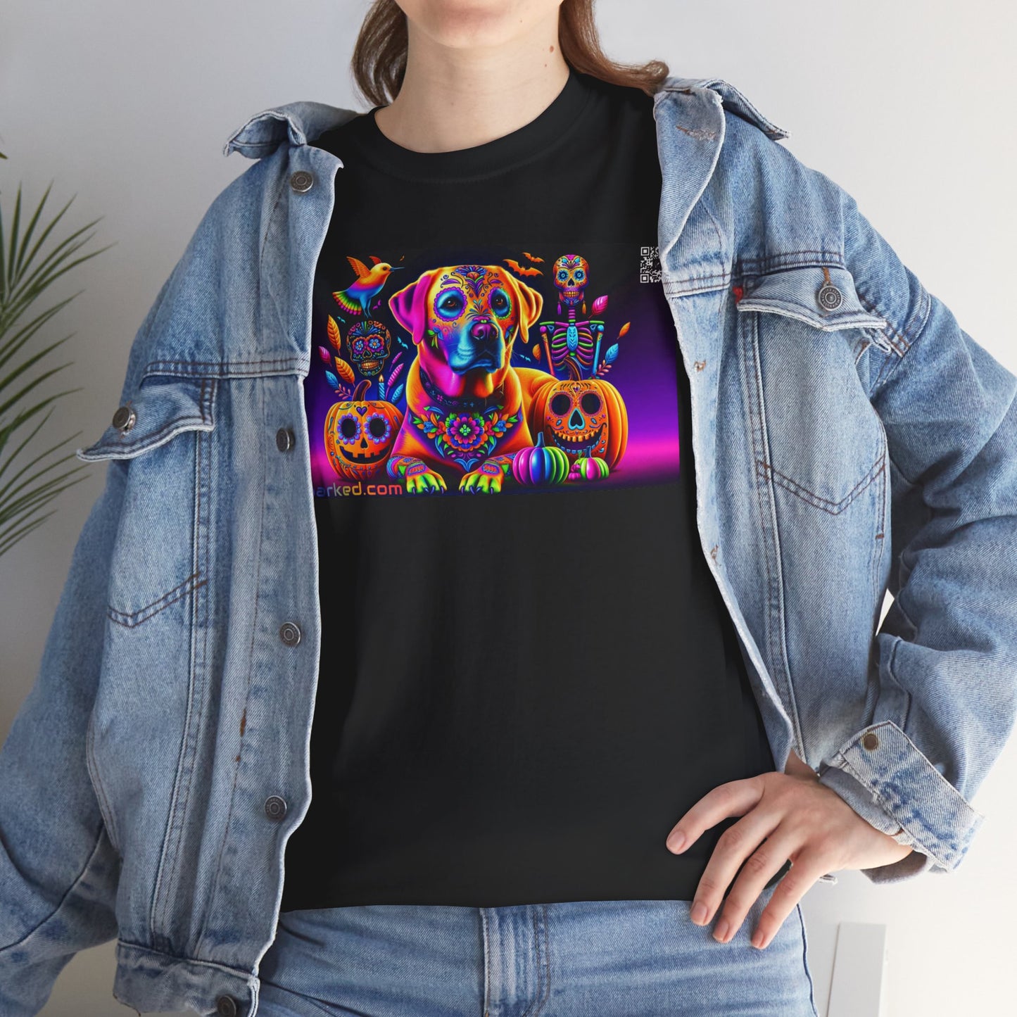 UNBARKED! Halloween Collection - Labrador Retreiver Dog Vibrant Día de Muertos Tattoo Unisex Heavy Cotton Tee