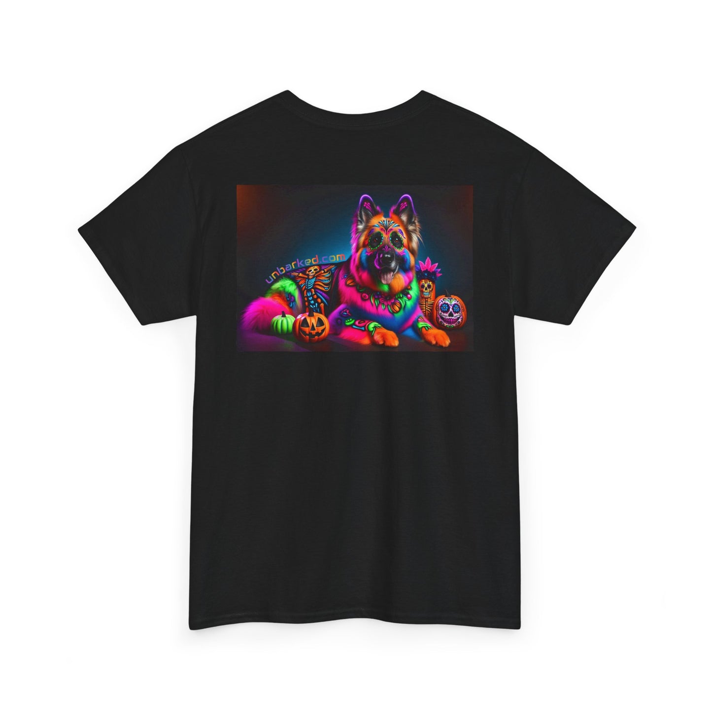 UNBARKED! Halloween Collection - German Shepherd Dog Vibrant Día de Muertos Tattoo Unisex Heavy Cotton Tee