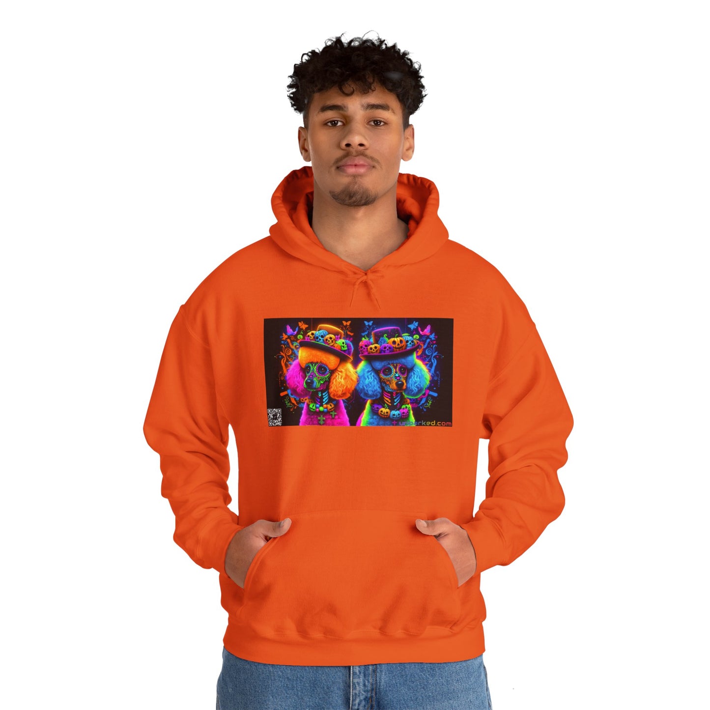 Unisex Heavy Blend™ Hooded Sweatshirt UNBARKED! Halloween Collection - Poodle Dog Vibrant Día de Muertos Tattoo