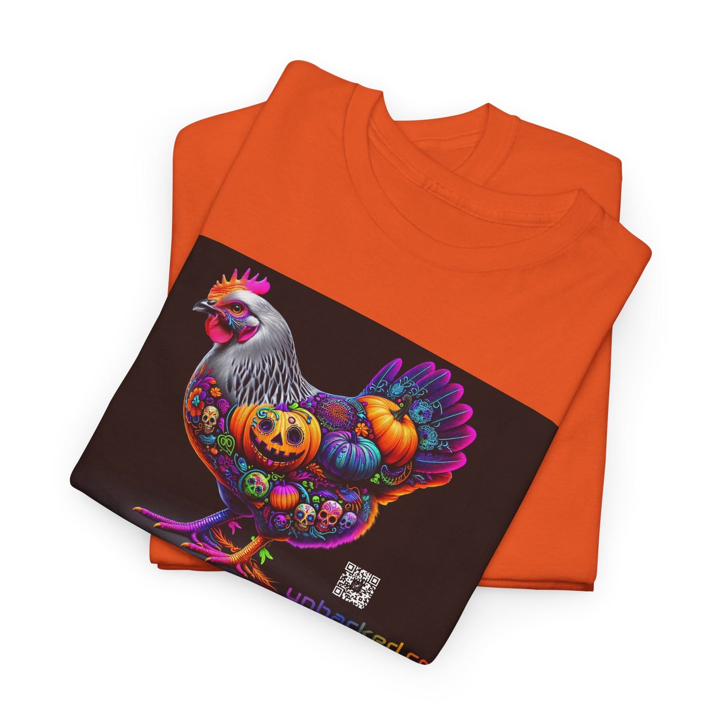 UNBARKED! Halloween Collection - Silver Laced Wyndotte Vibrant Día de Muertos Tattoo Unisex Heavy Cotton Tee Shirt
