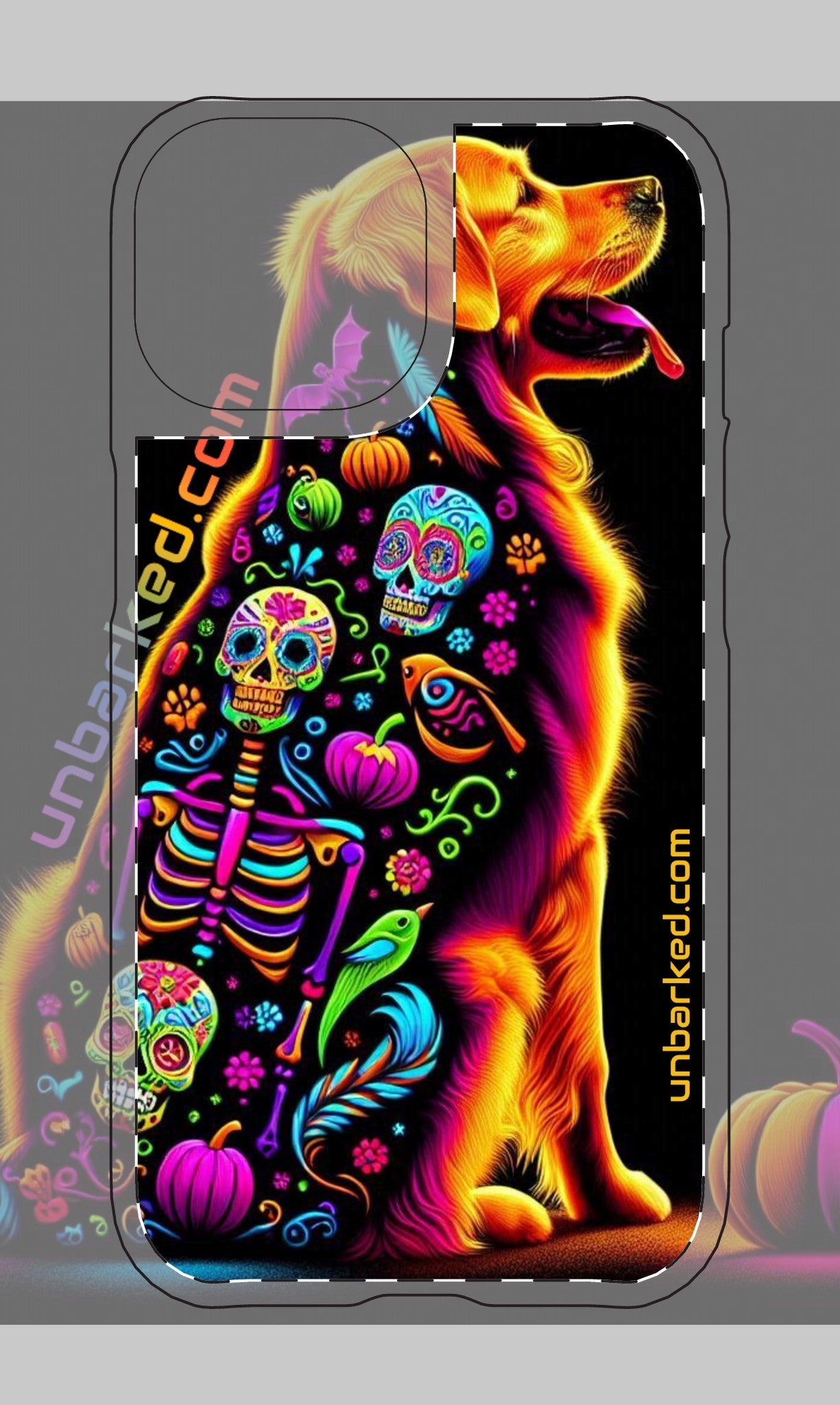 iphone 14 & 15 UNBARKED! Halloween Golden Retreiver Dog Dia De Los Muertos Tough Magnetic Cases
