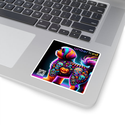 3x3" Square Sticker UNBARKED! Halloween Collection - Shihtzu Dog Vibrant Día de Muertos Tattoo