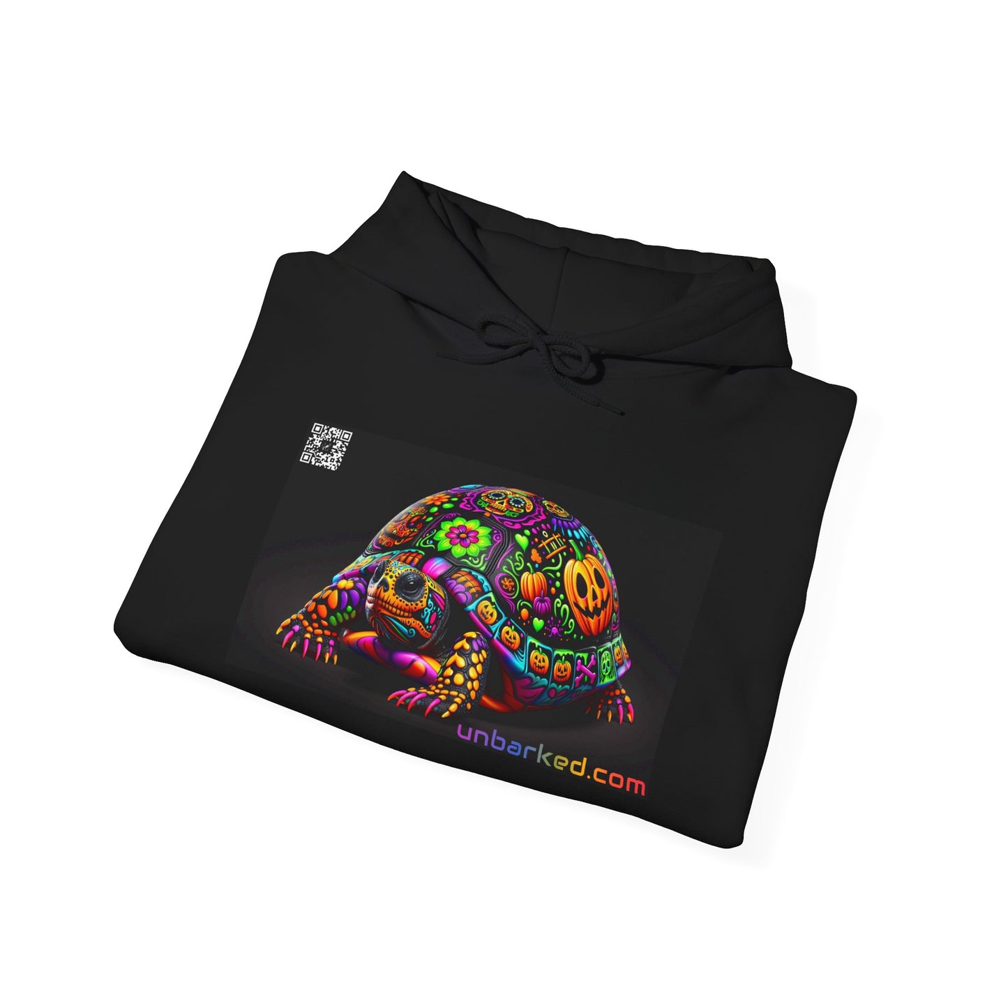 Unisex Heavy Blend™ Hooded Sweatshirt UNBARKED! Halloween Collection - Painted Slider Turtle Vibrant Día de Muertos Tattoo