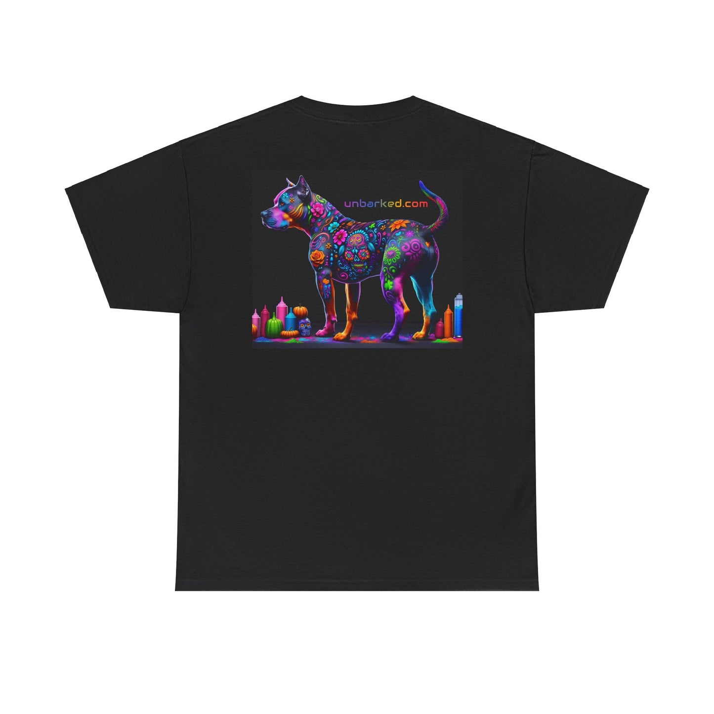 UNBARKED! Halloween Collection - Pitbull Dog Pittie Vibrant Día de Muertos Tattoo Unisex Heavy Cotton Tee