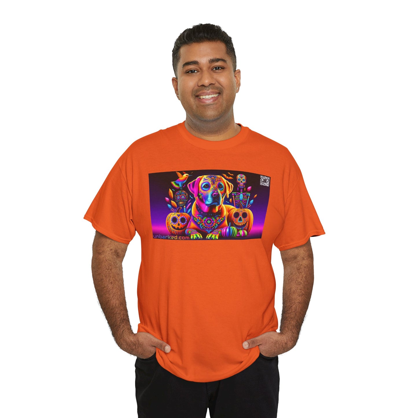 UNBARKED! Halloween Collection - Labrador Retreiver Dog Vibrant Día de Muertos Tattoo Unisex Heavy Cotton Tee
